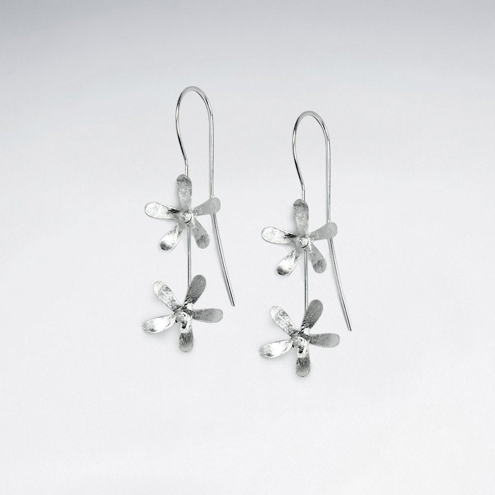Double Drop Flower Charm Dangle Earrings