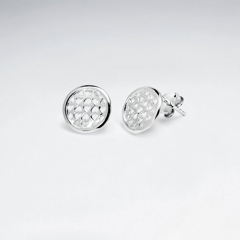 Filigree Hearts Button Stud Earrings