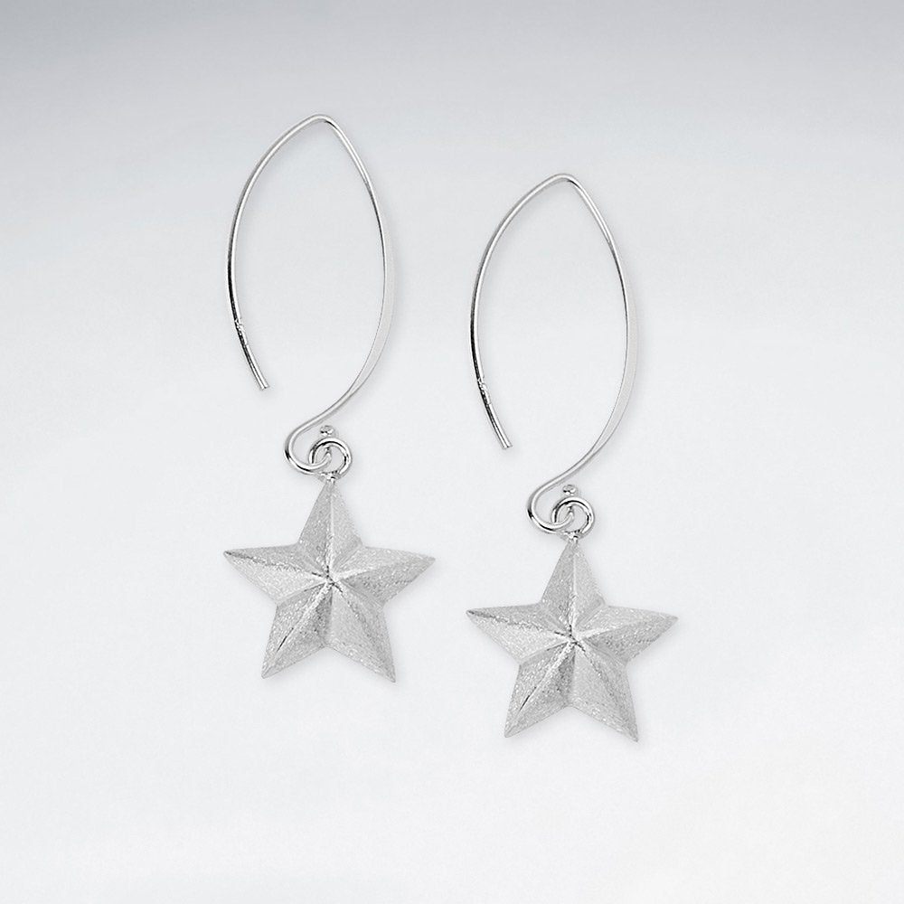 Star Beauty Dangle Hook Earrings in Sterling Silver