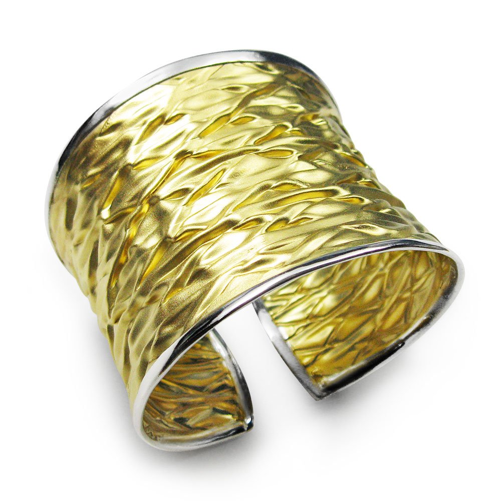 Two-Tone Luxury Cuff Crinkle Wrapped Bangle