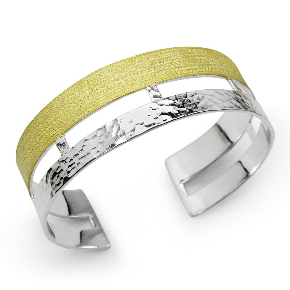 Duel Tone Geometric Textured Hammered Bangle