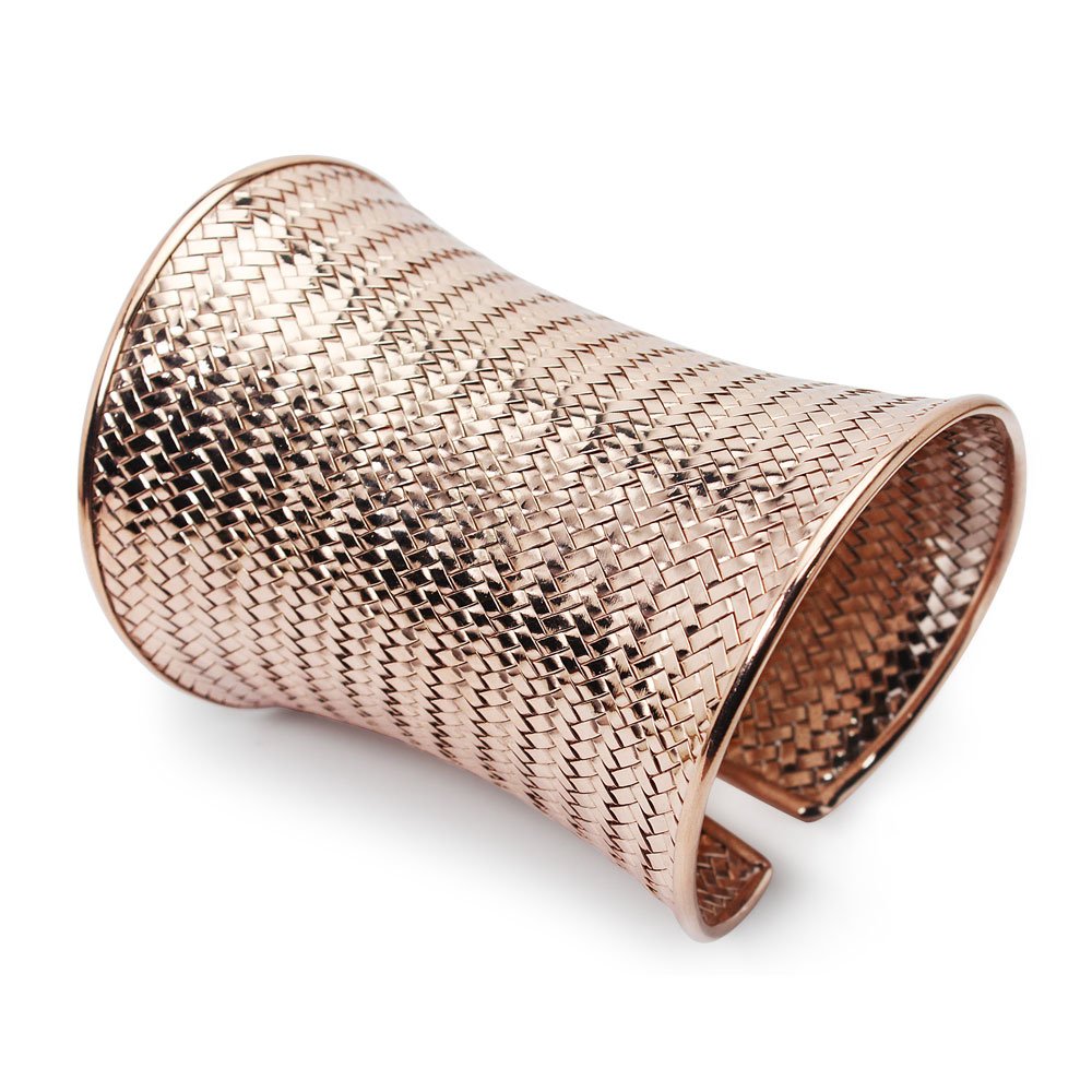 18 K Flash Pink Gold Palting Wide Basket Weave Sterling  Bangle