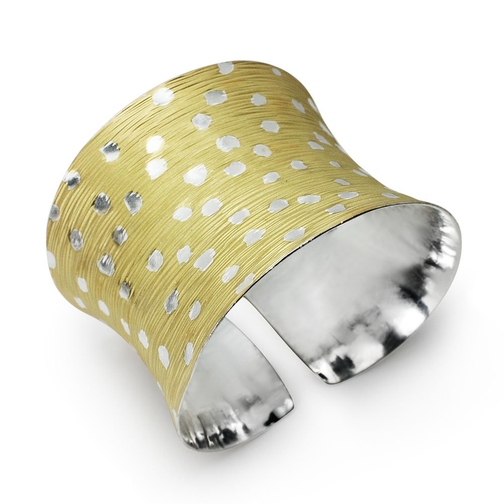 Two-Tone Sterling Silver Wide Bangle