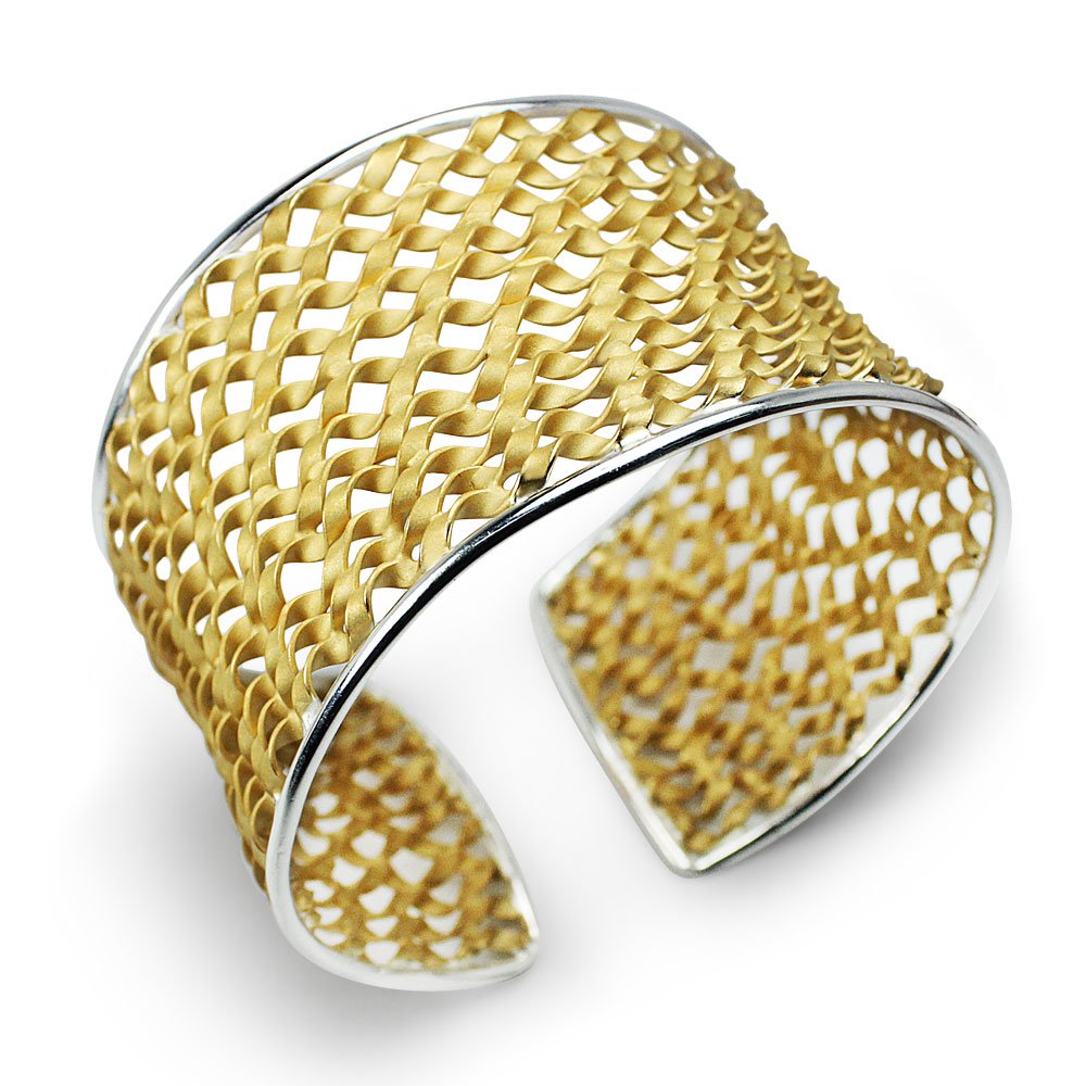 Two-Tone Ribbon Twist Sterling Silver Bangle