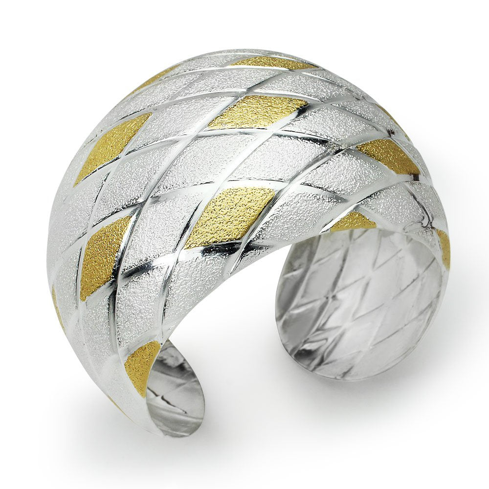 Two-Tone Winsome Crisscross Sterling Silver Bangle