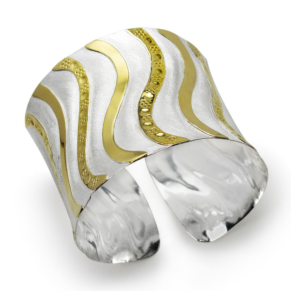 Two-Tone Sterling Silver Wave Bangle