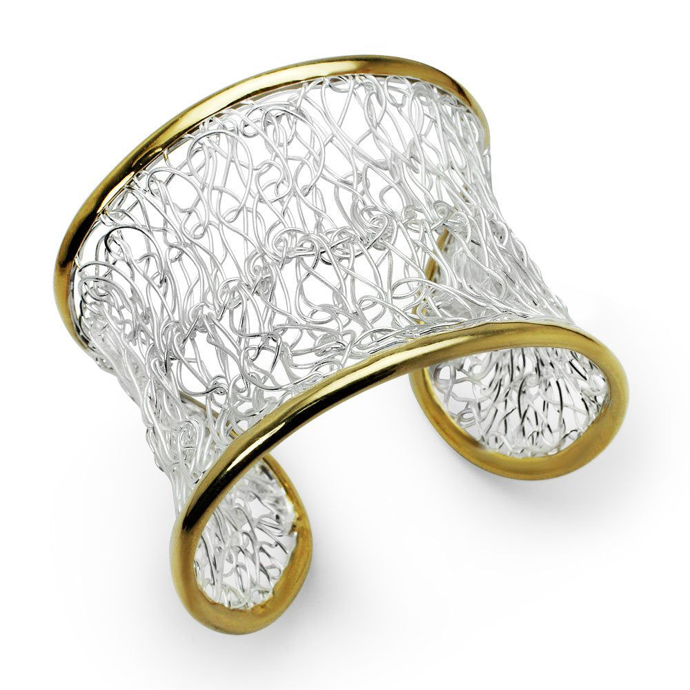 Two-Tone Unique Filigree Wirework Sterling Silver Bangle