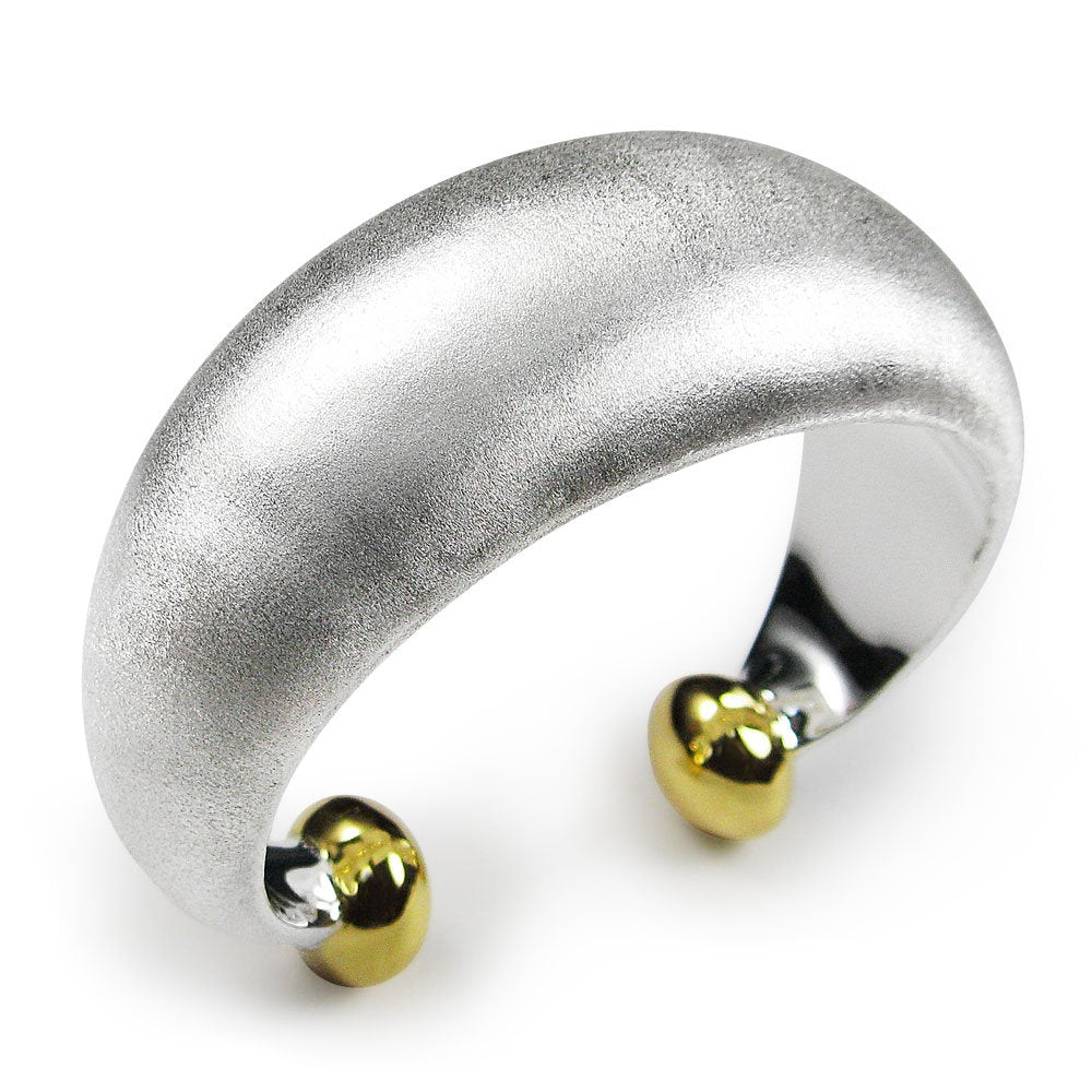 Two-Tone Cinched End Lucky Horseshoe Bangle in Sterling Silver