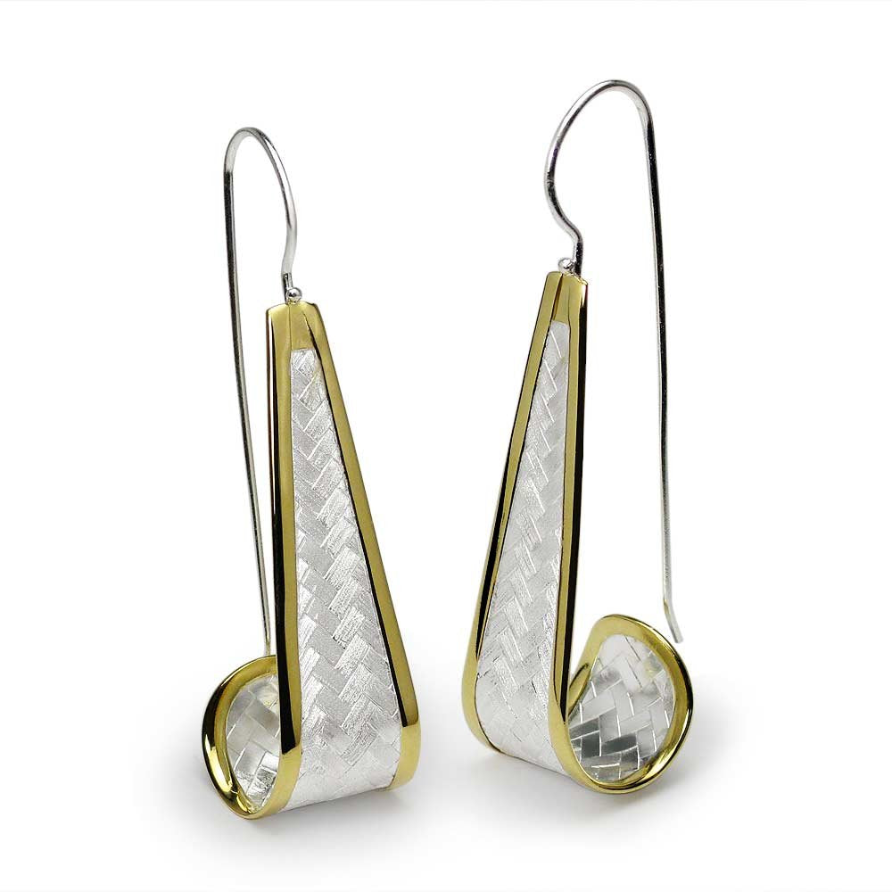 Two-Tone Sterling Silver Fascination Basket Weave Earrings