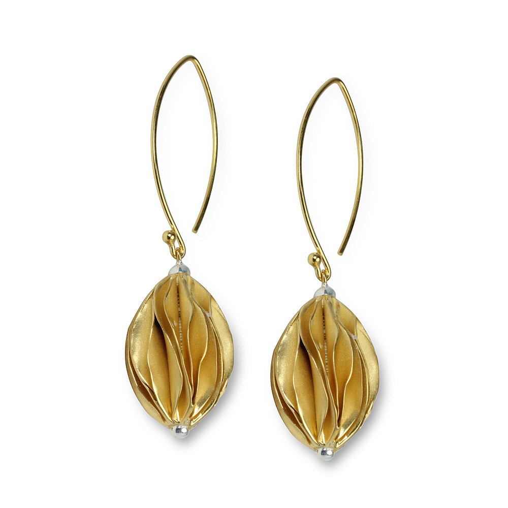 Gold Tone Sterling Silver Carambola Bead Link Dangle Earrings