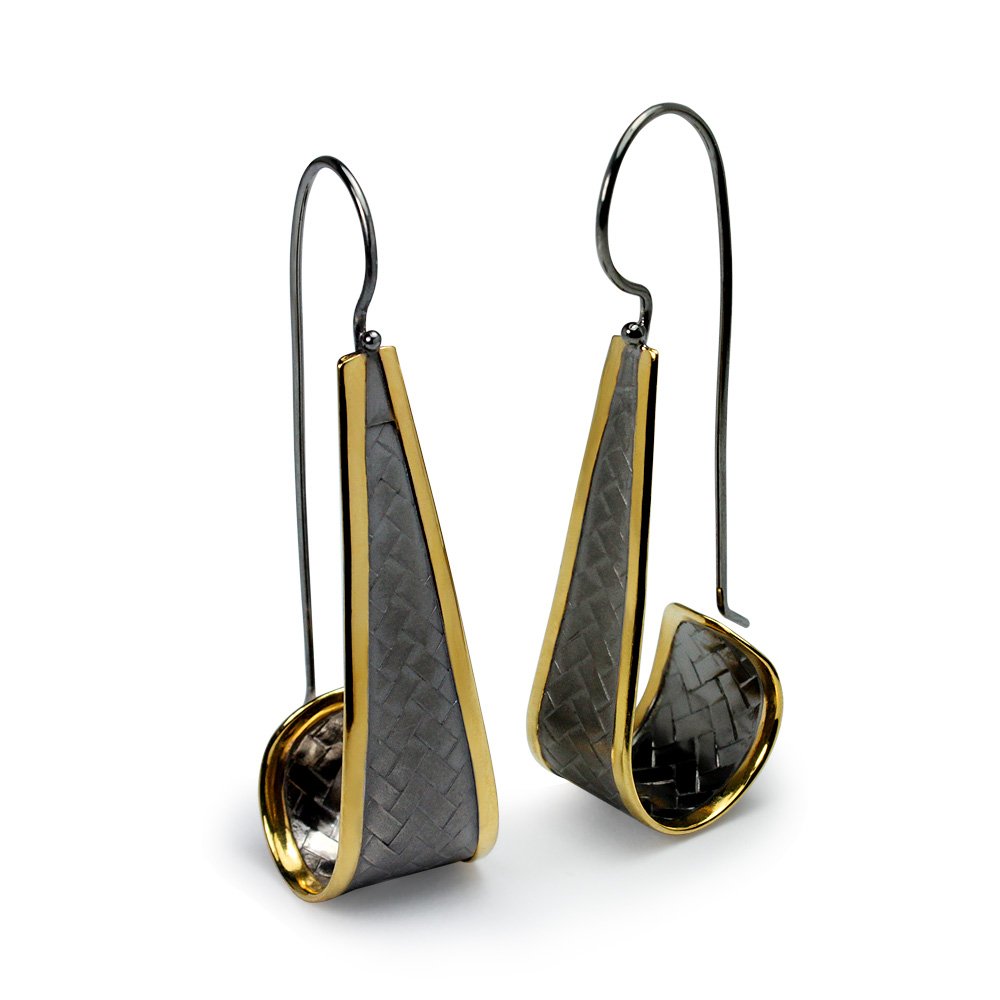 Two-Tone Sterling Silver Fascination Basket Weave Earrings