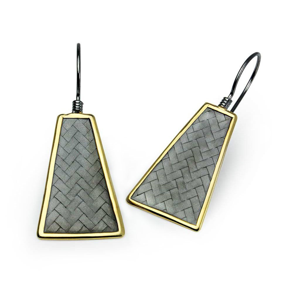 Two-Tone Geometric Basket Weave Style Earrings