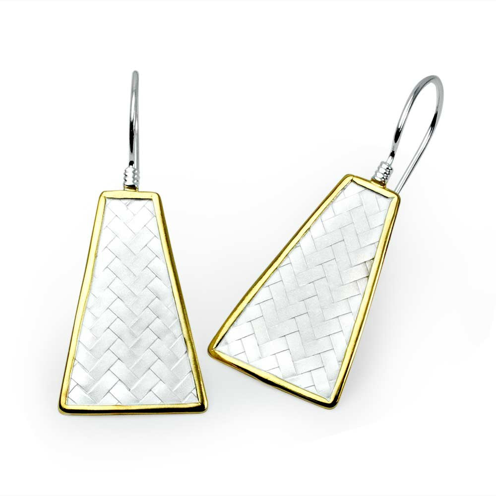 Two-Tone Geometric Basket Weave Style Earrings
