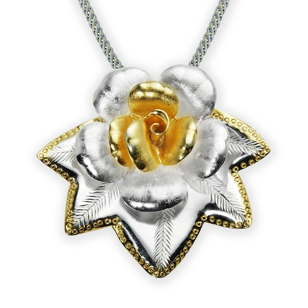Two-Tone Sterling Silver Flourishing Flower Pendant