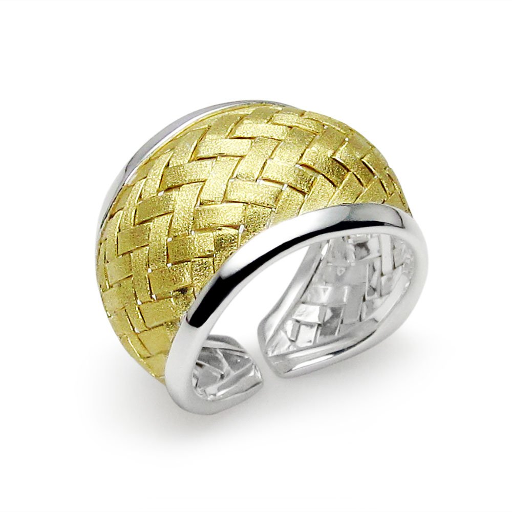 Two-Tone Timeless Beauty Sterling Silver Basket Weave Ring