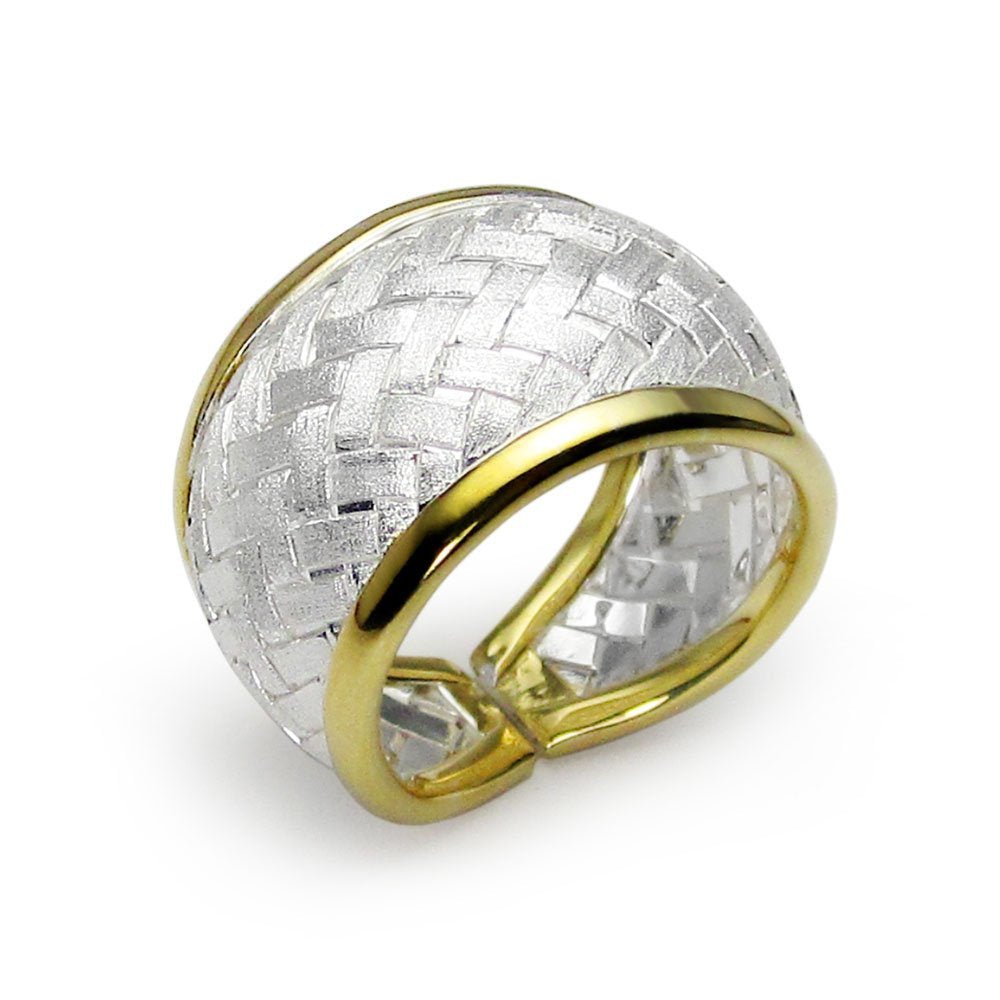 Two-Tone Timeless Beauty Sterling Silver Basket Weave Ring