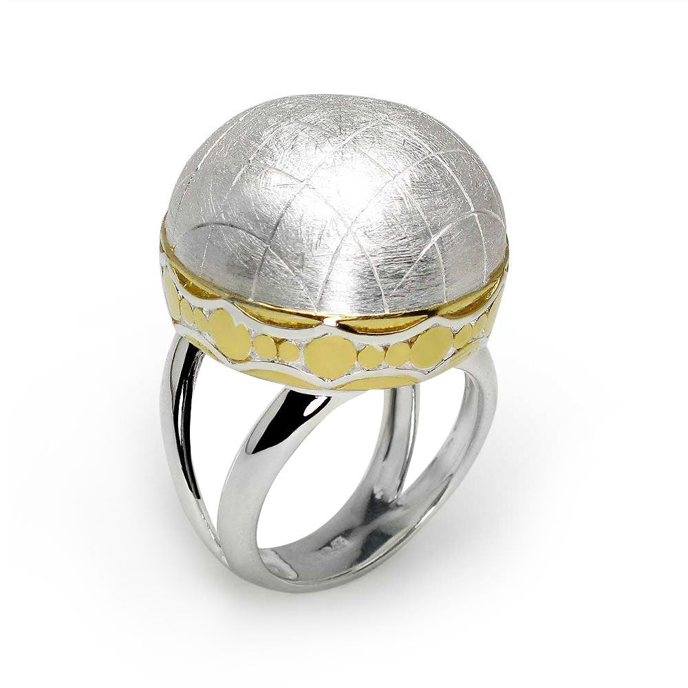 Two-Tone Domed Top Sterling Silver Statement Ring