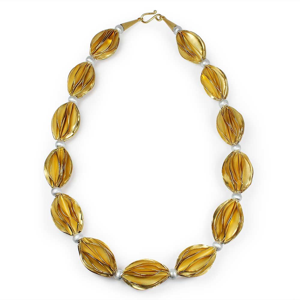 Gold Tone Sterling Silver Carambola Bead Link Necklace