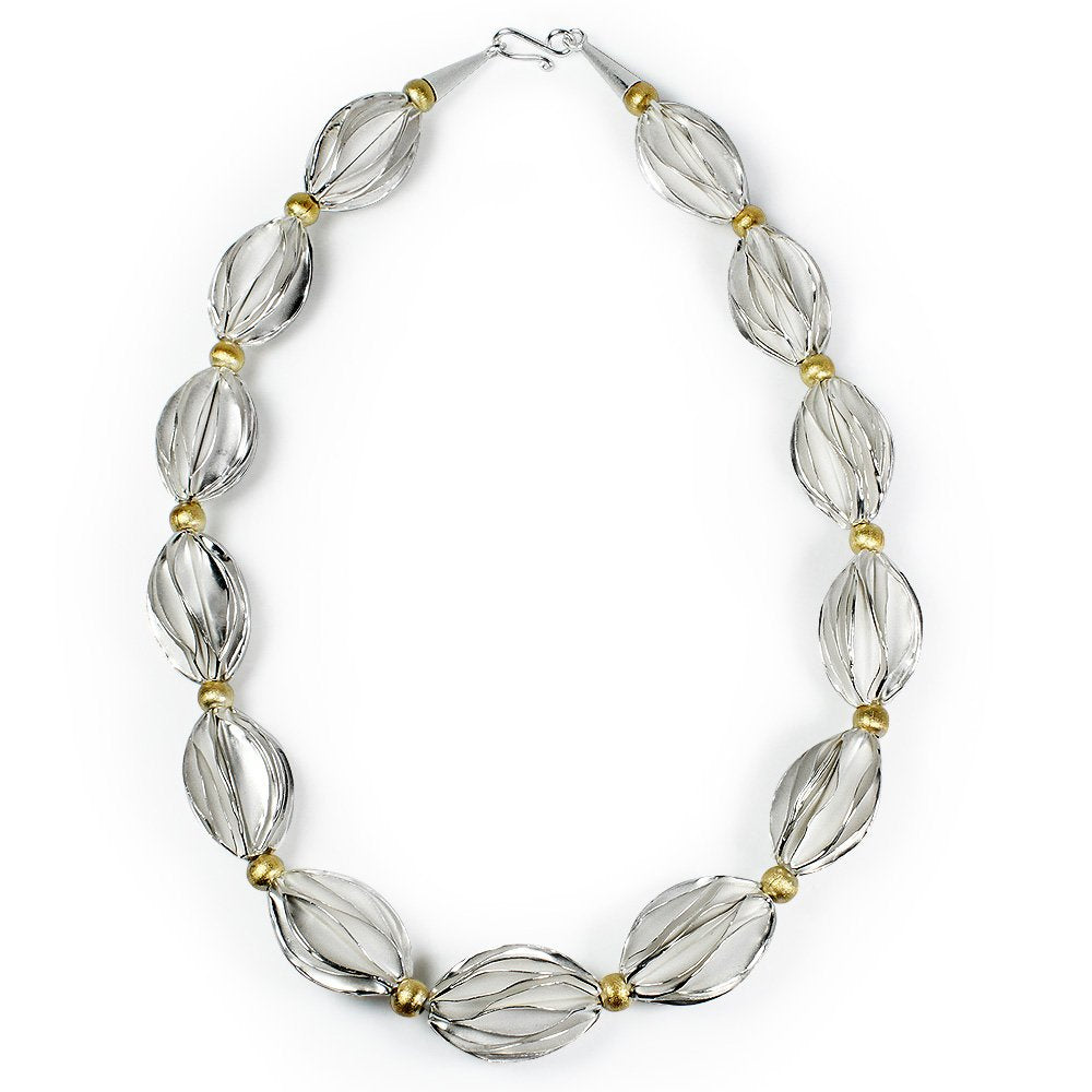 Gold Tone Sterling Silver Carambola Bead Link Necklace