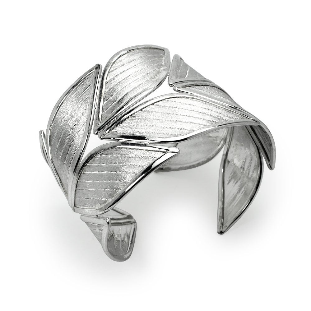 Sterling Silver Open Cuff Leaf Bangle
