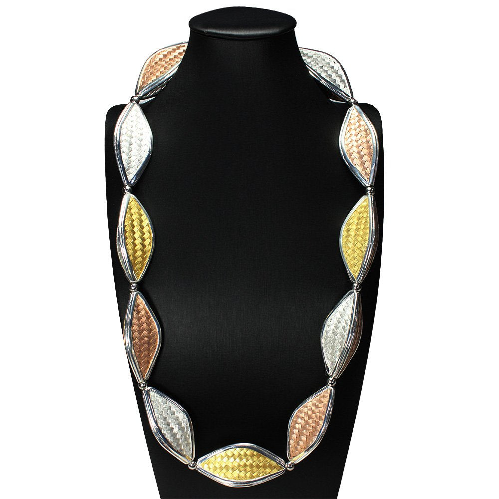 Multi-Tone Basket Wave Necklace in Sterling Silver