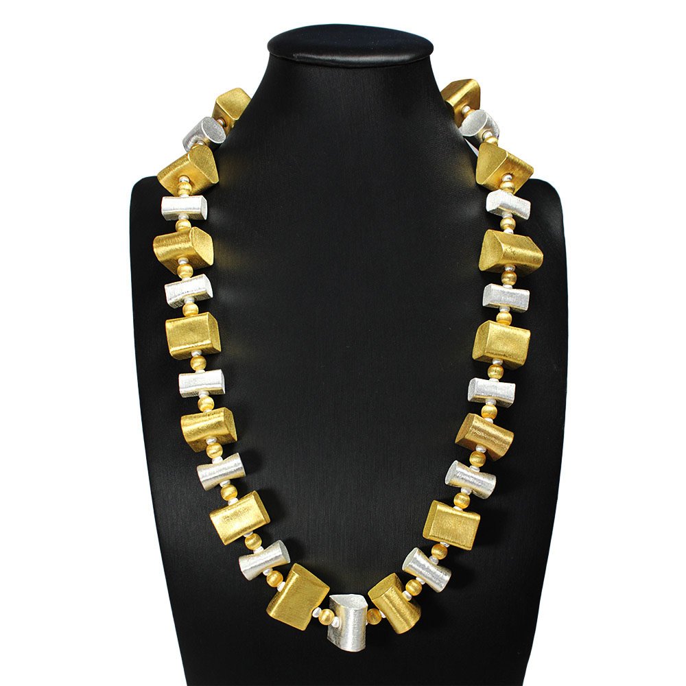 Exotic Beauty Gold Tone and Sterling Silver Chunky Necklace