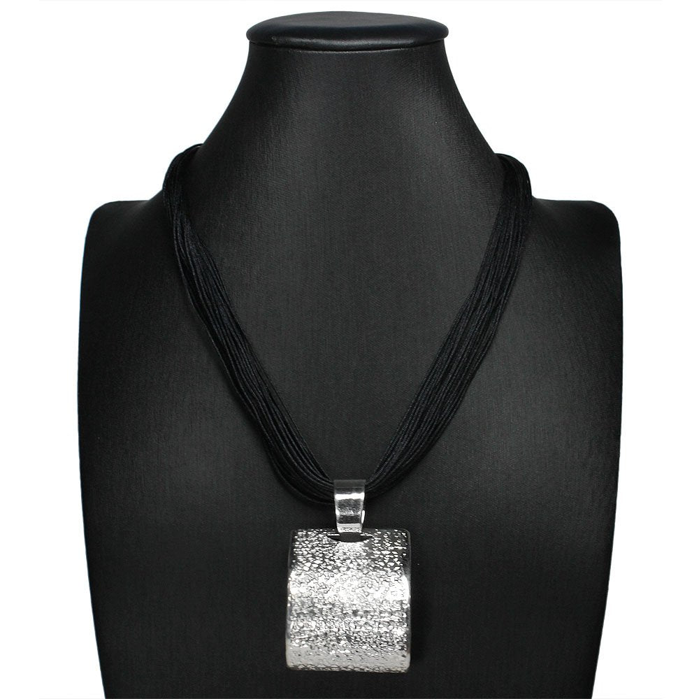 Surrender to Style Chunky Sterling Silver Nylon Cord Necklace
