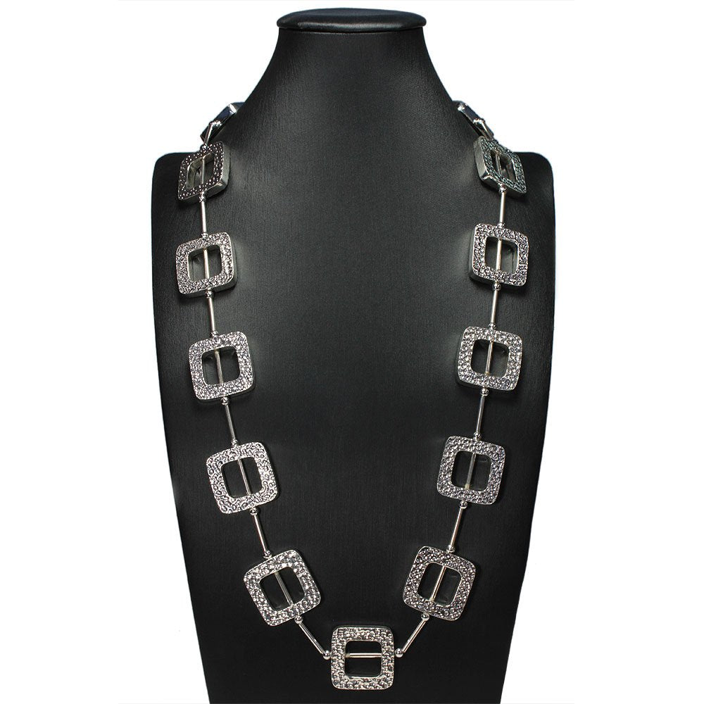 Squared Hammered Charm Necklace in Sterling Silver