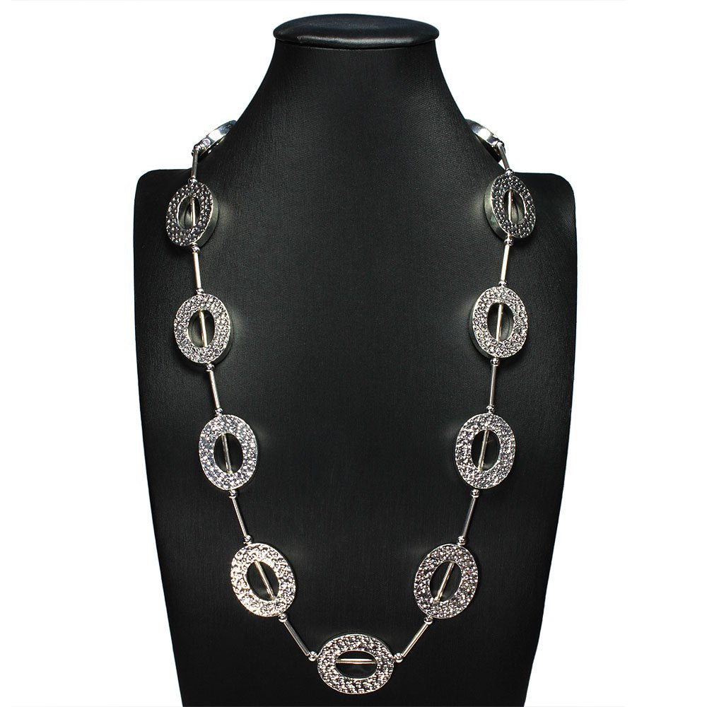 Oval Cutout Hammered Polished Silver Necklace