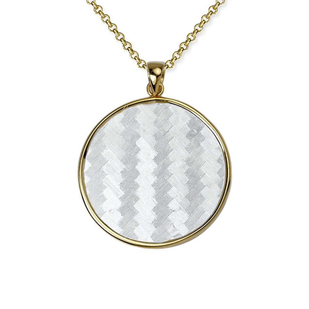 Shimmering Tones Circle Basket Weave Pendant