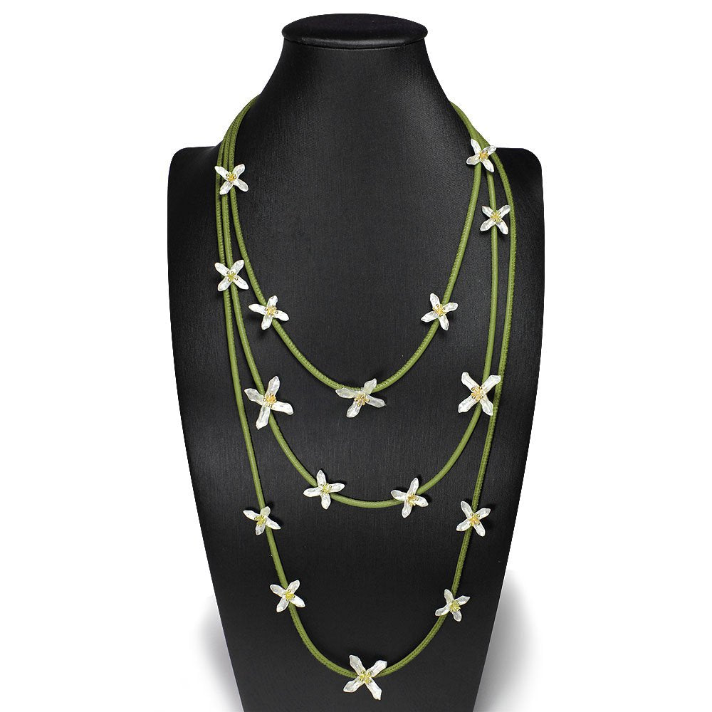Flowers Charms Leather Tiered Necklace