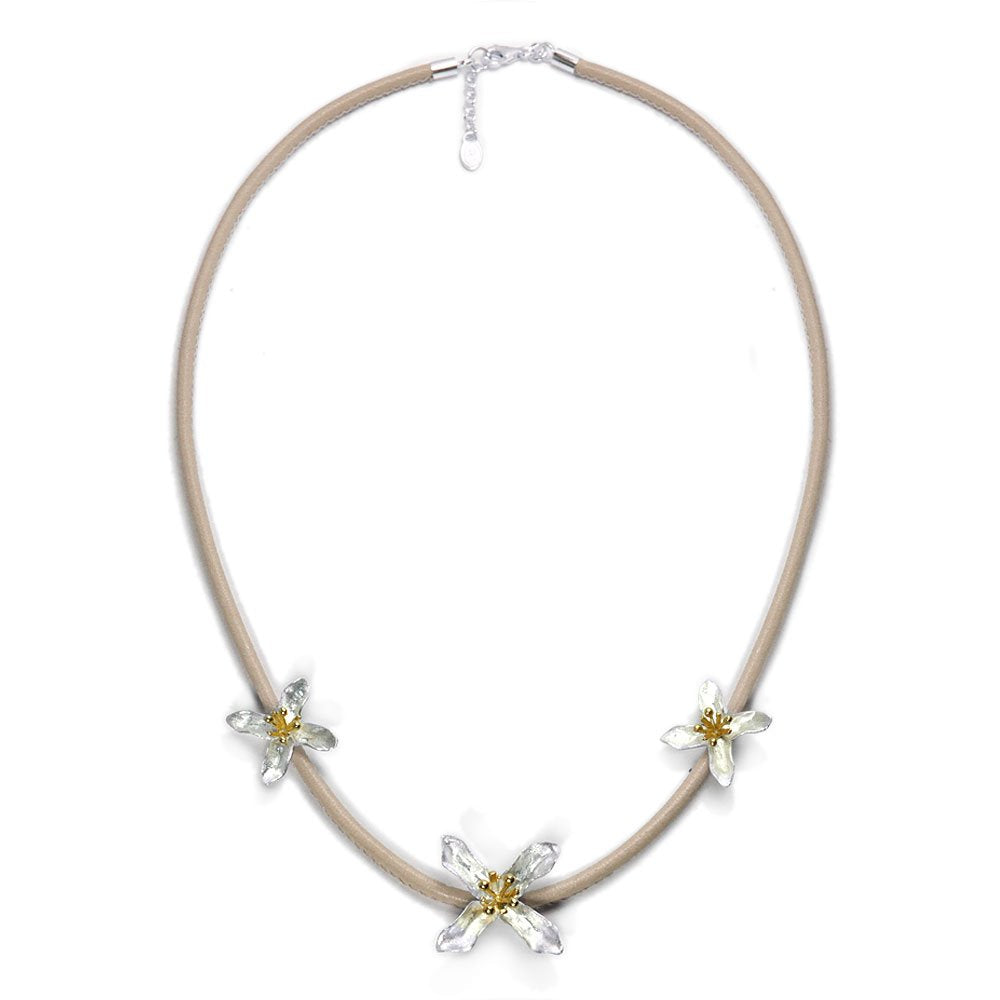 Corded Leather Flower Charm Necklace