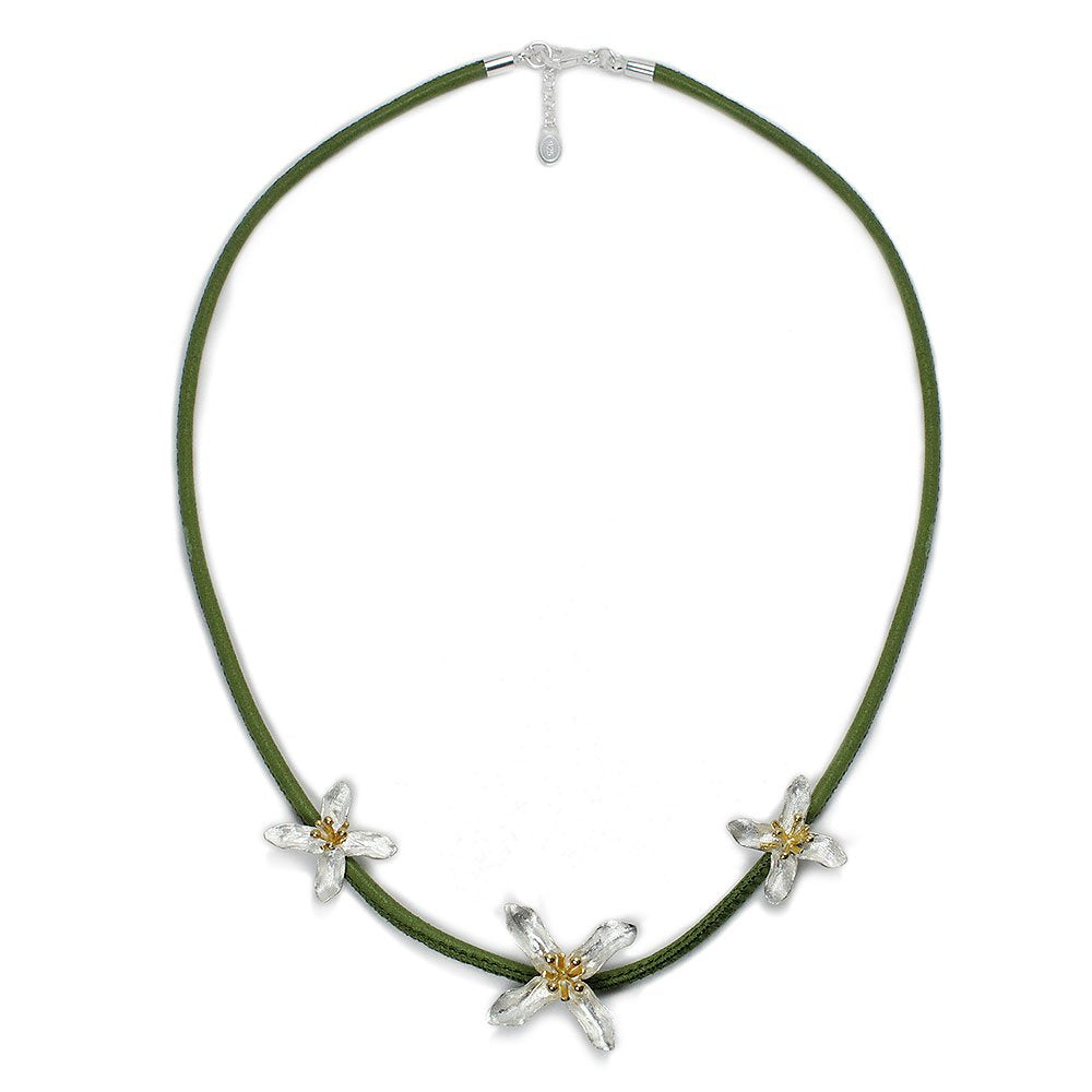 Corded Leather Flower Charm Necklace