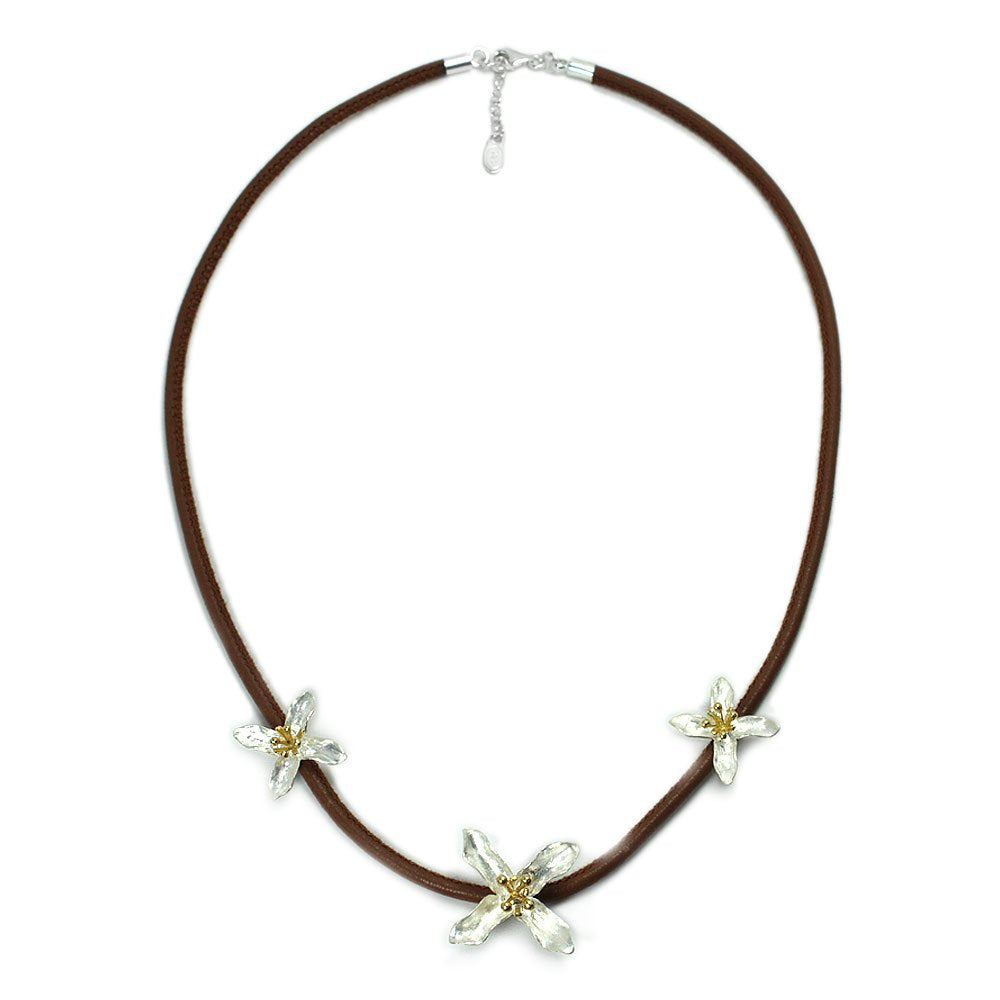 Corded Leather Flower Charm Necklace