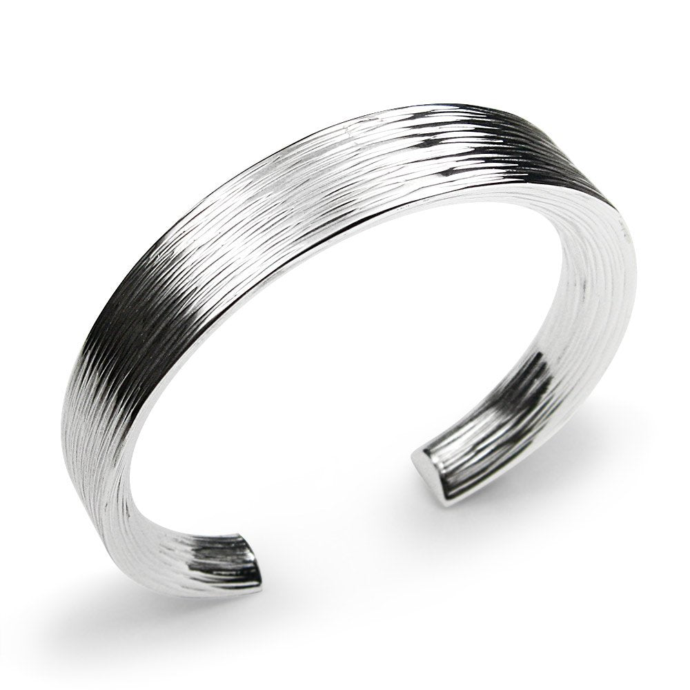 Precious Textured Sterling Silver Open Bangle