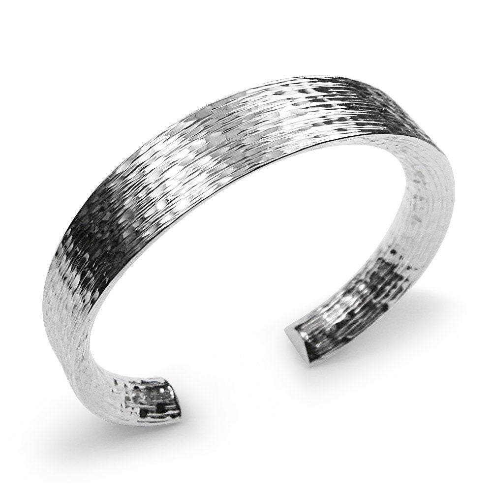 Precious Textured Sterling Silver Open Bangle