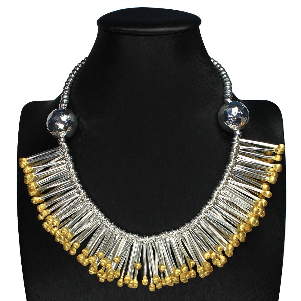 Tantalizing Pin Top Sterling Silver Bib Necklace