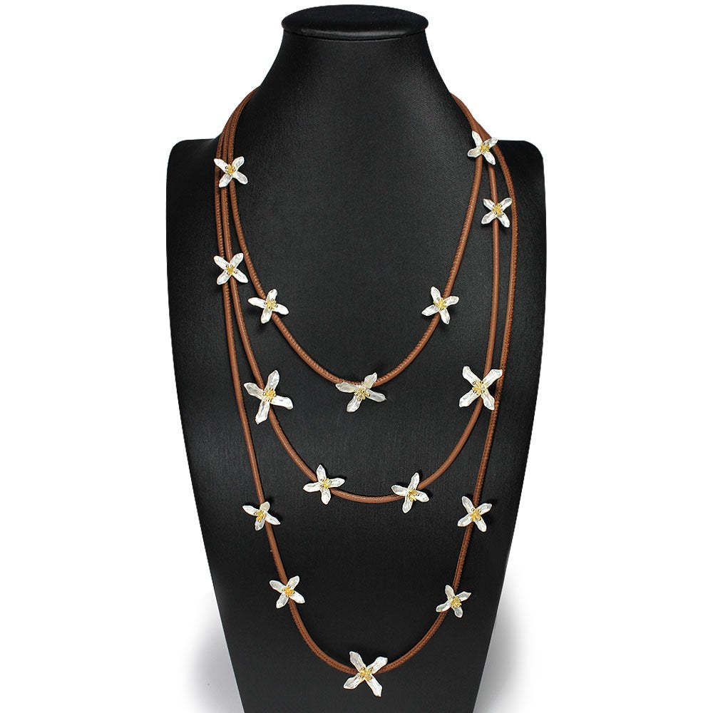 Flowers Charms Leather Tiered Necklace