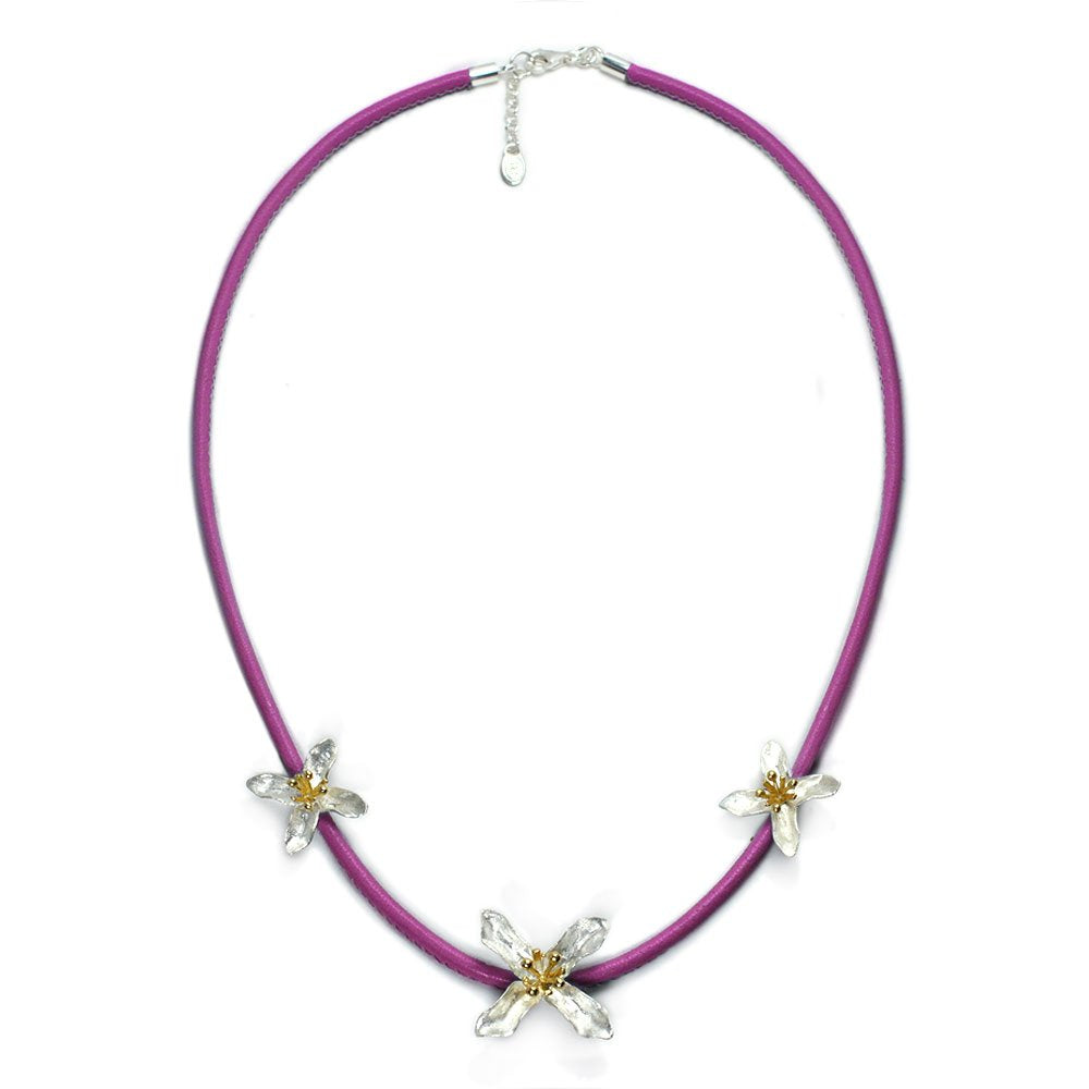Corded Leather Flower Charm Necklace