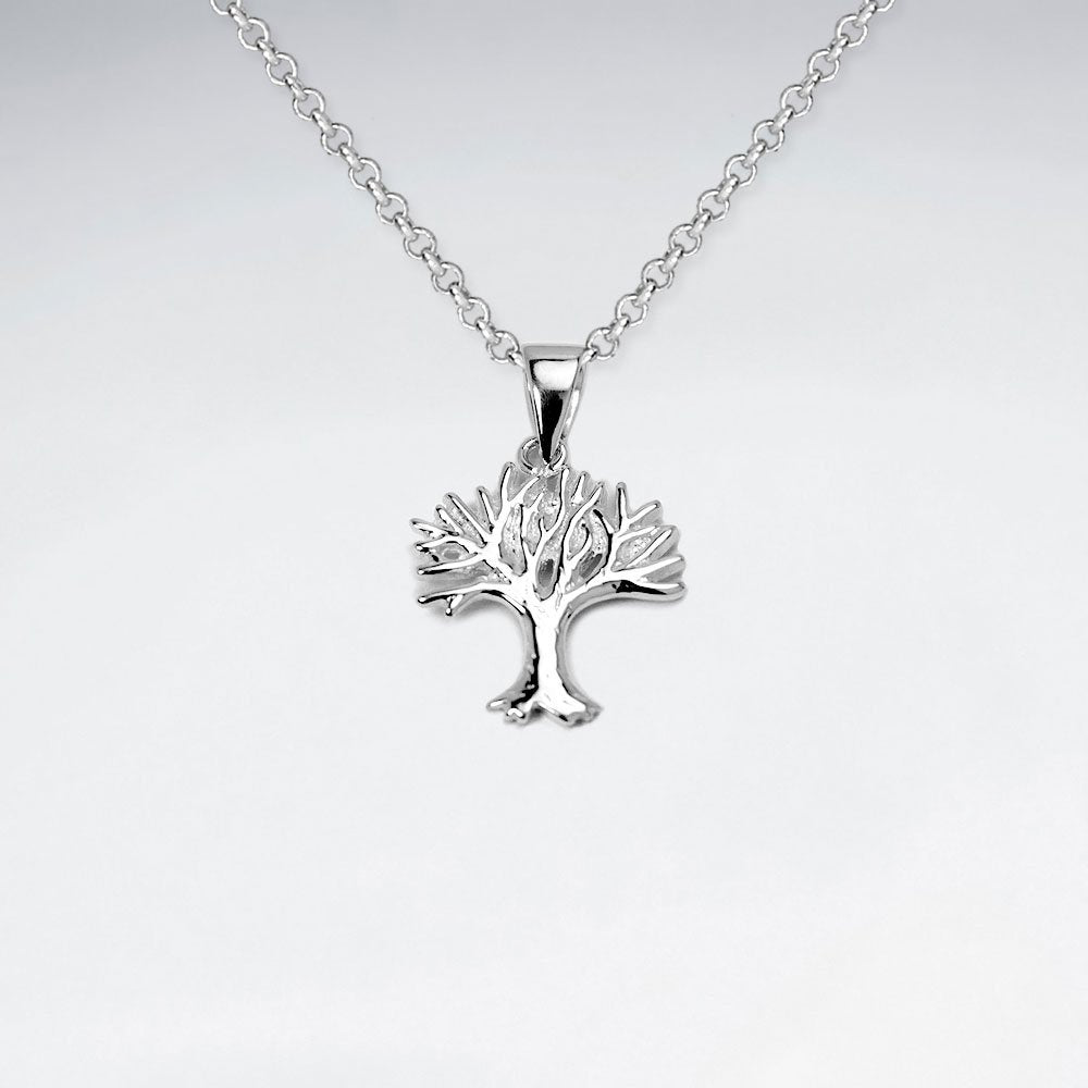 Polished Sterling Silver Seasons Tree Pendant