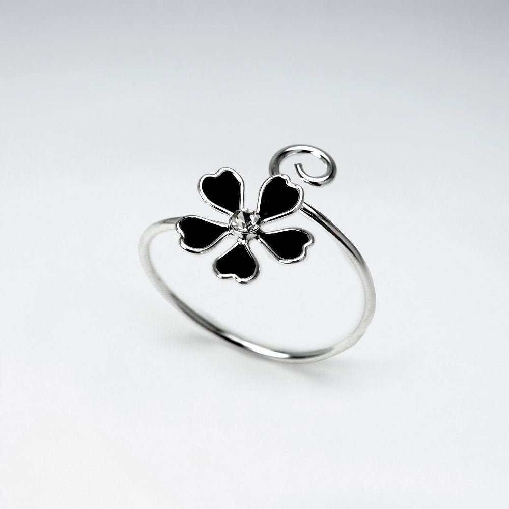 Simple Beauty Enamel Flower Curl Ring in Sterling Silver