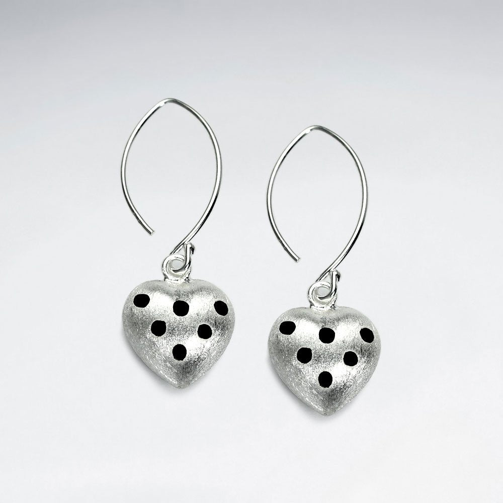 Domed Heart Silhouette Sterling Silver Enamal Dangle Earrings