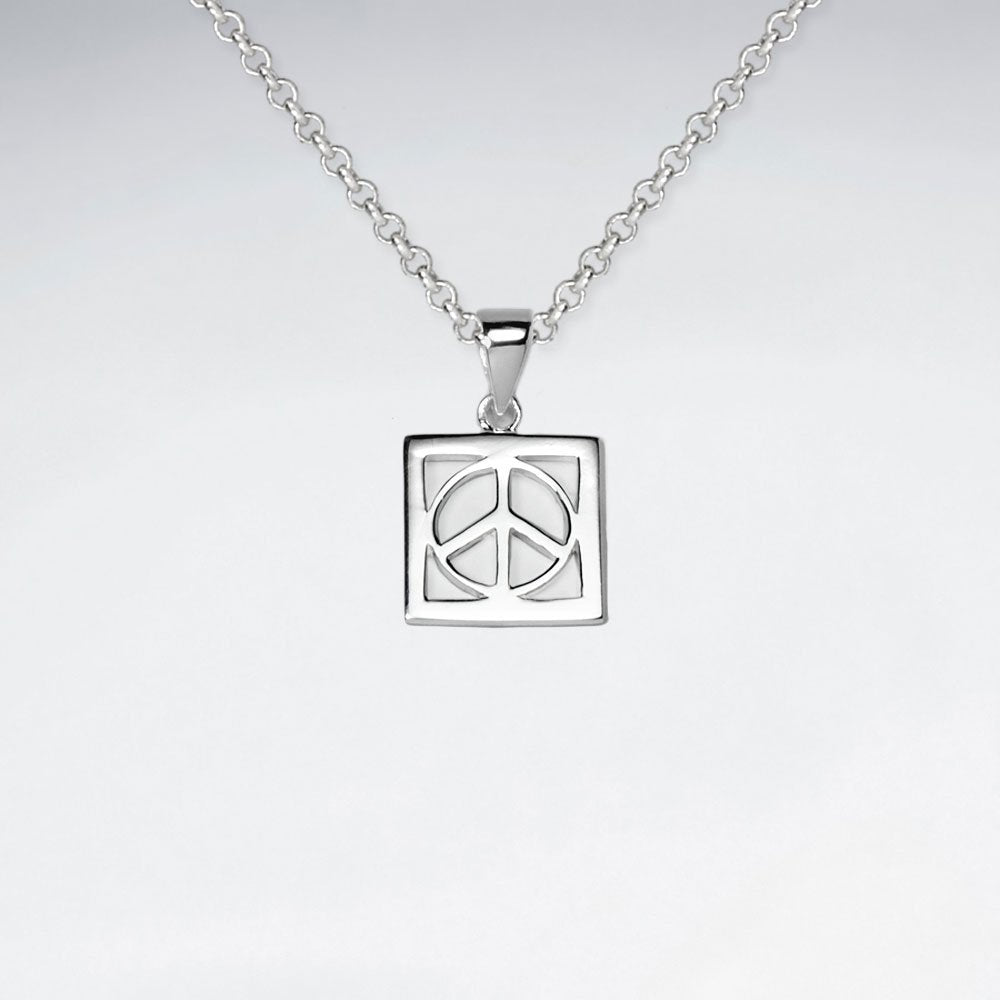 Sterling Silver Framed Peace Sign Pendant
