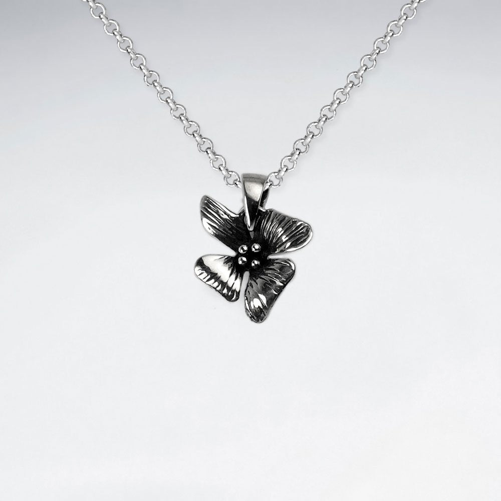 Hawaiian Flower Silver Oxidized Pendant