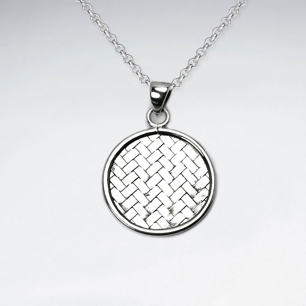 Basket Weave Circle Frame Sterling Silver Pendant