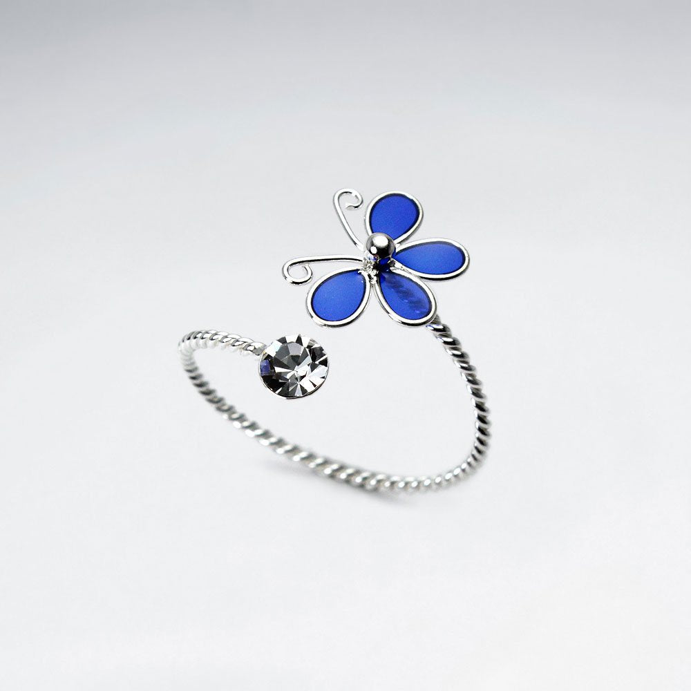 Wrap Style Sterling Silver Enamel Butterfly Ring