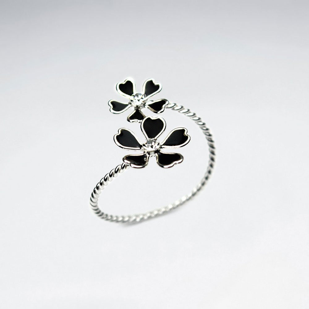 Duel Flowers Wrap Ring in Enamel and Sterling Silver