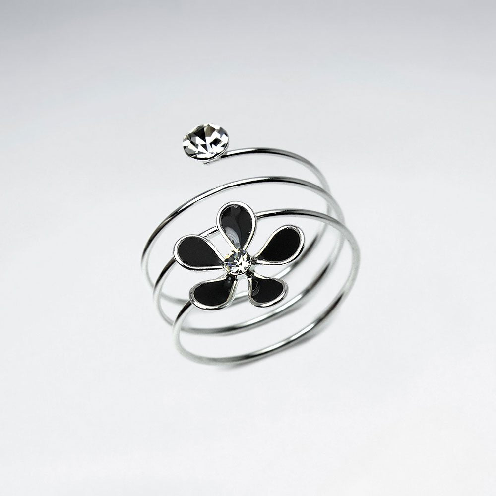 Sterling Silver Coil Wrap Enamel Flower Ring
