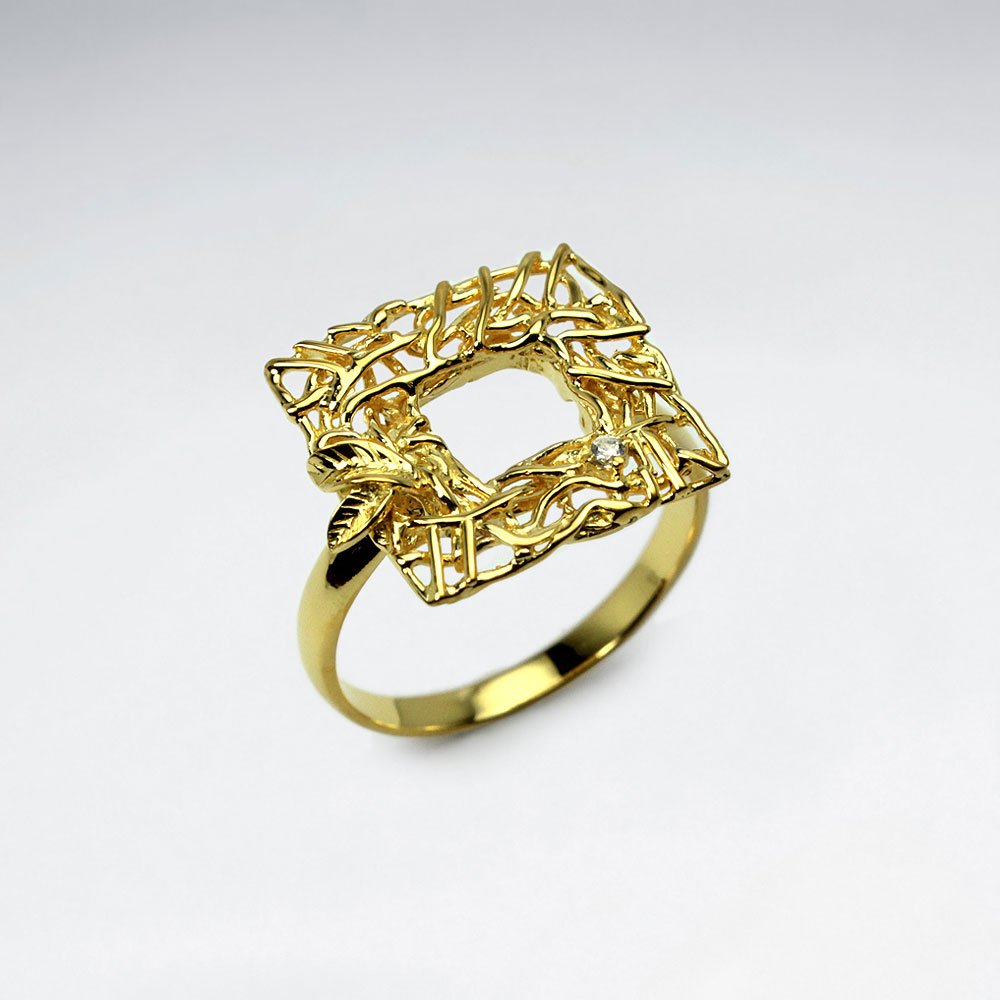 Geometric Designs Open Square Textured Sterling Silver Ring