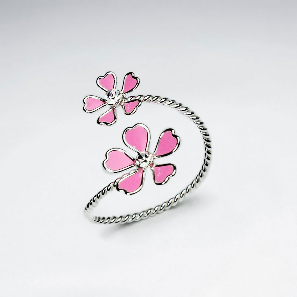 Duel Flowers Wrap Ring in Enamel and Sterling Silver